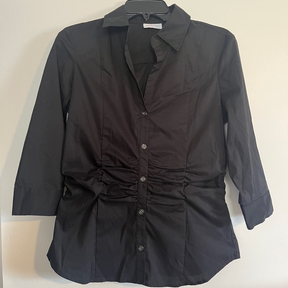 New York & Co NWT Black Ruched M Button Down Blouse - Picture 6 of 7